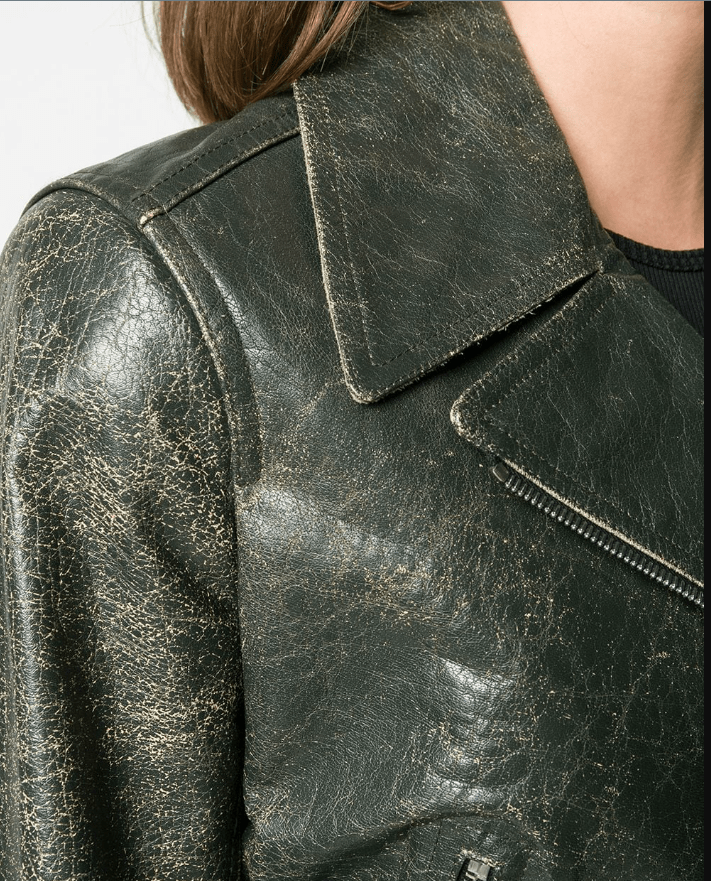 Vintage Khaki Leather Outerwear for Women