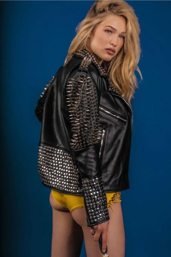 Women’s Spiked Moto Leather Jacket