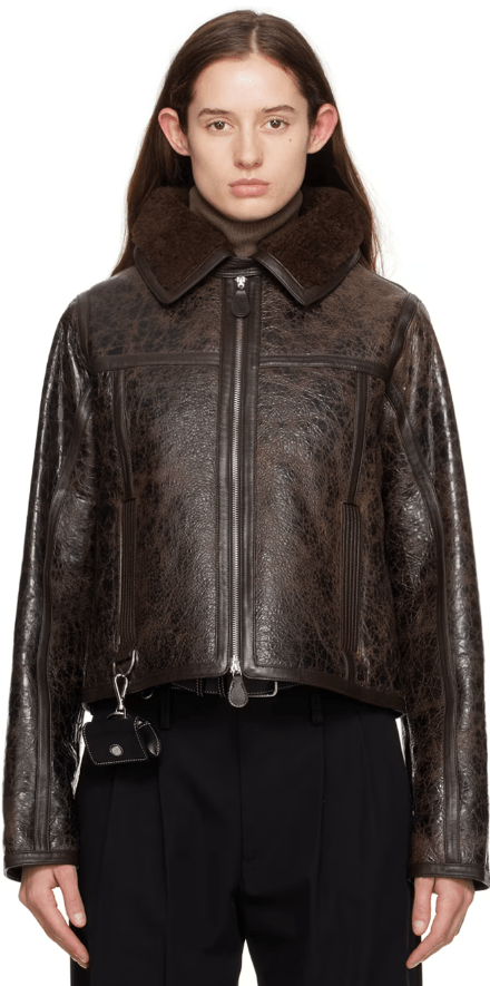 Fur-Lined Distressed Leather Jacket