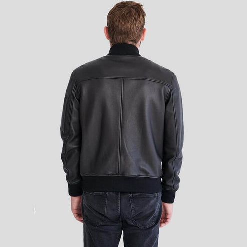 Clark Black Bomber Lambskin Leather Jacket