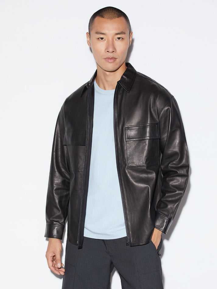 Men Full Sleeve Leather Shirt