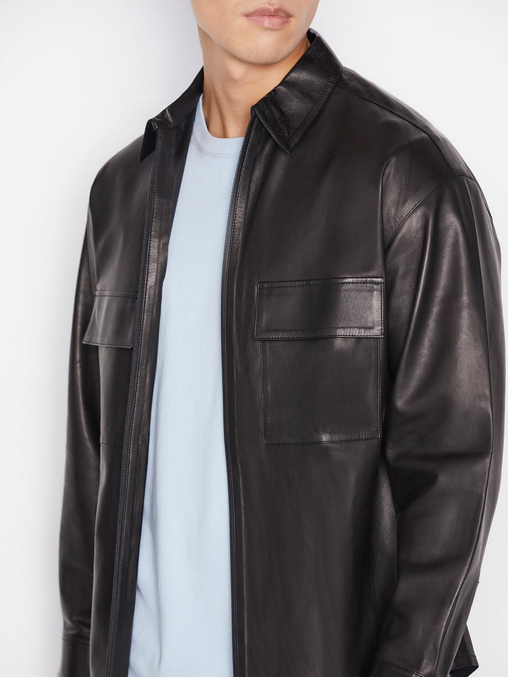 Men Full Sleeve Leather Shirt