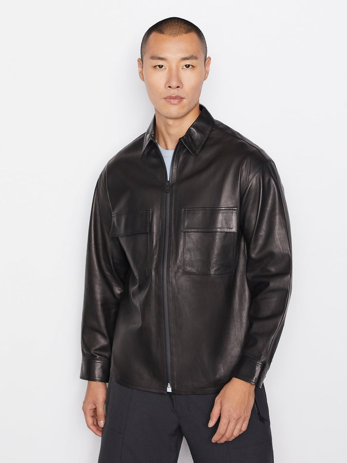 Men Full Sleeve Leather Shirt