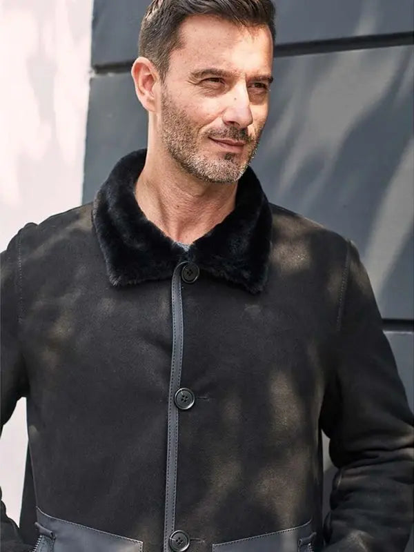 Black Shearling Winter Coat