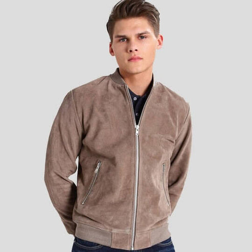 Men's Grey Suede Bomber Jacket