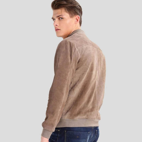 Men's Grey Suede Bomber Jacket