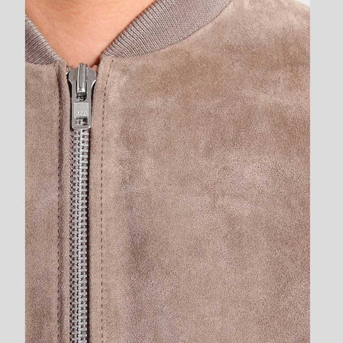 Men's Grey Suede Bomber Jacket
