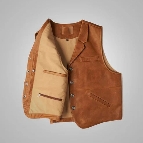 Men’s Vintage Brown Sheepskin Cowboy Vest