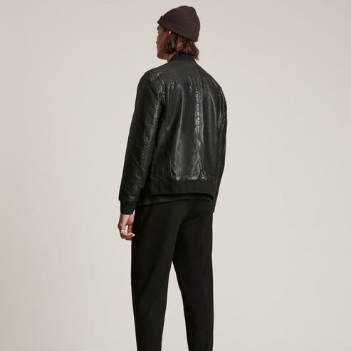 Men’s Black Lambskin Bomber Jacket