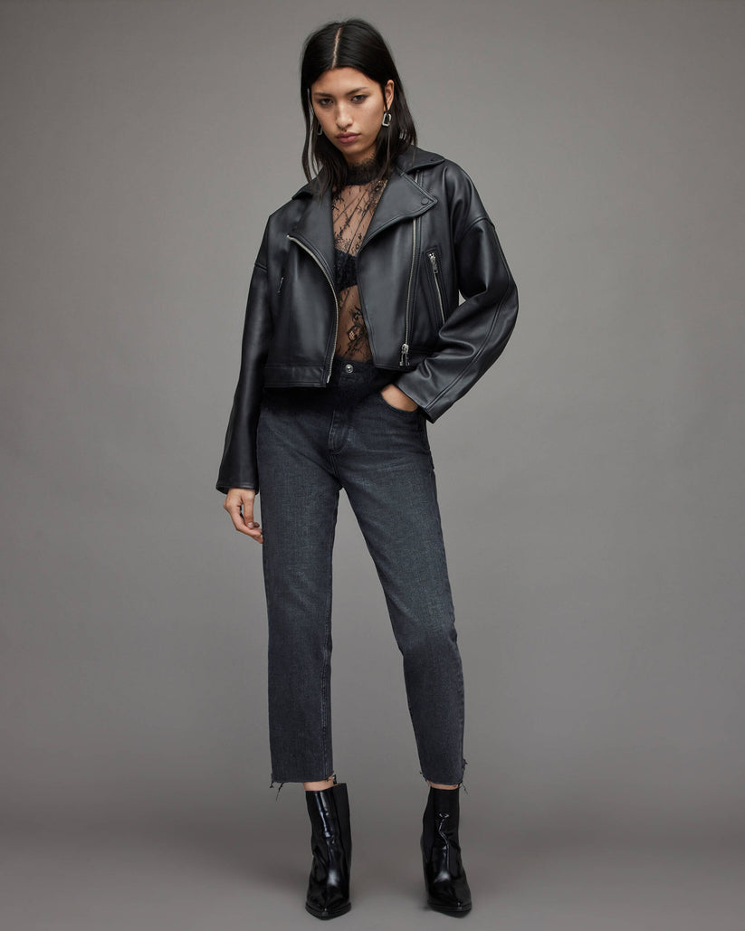 Black Leather Jacket Outfit for Women