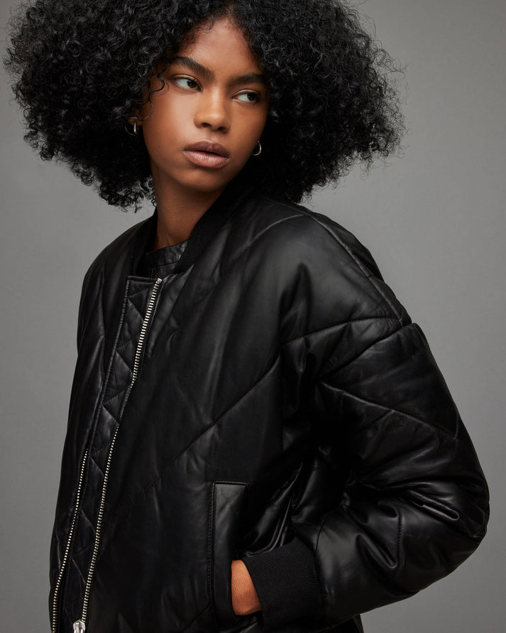 Leather Puffer Jacket for Women