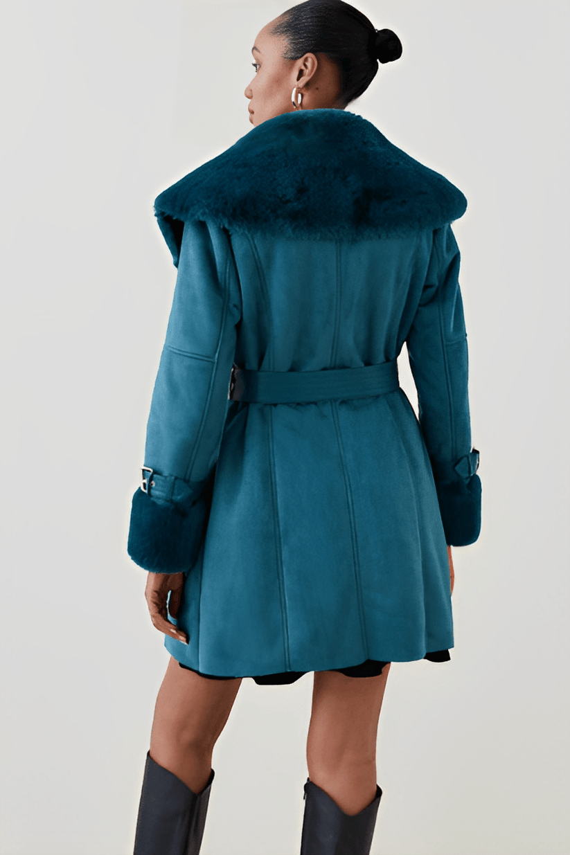 Blue Shearling Leather Jacket