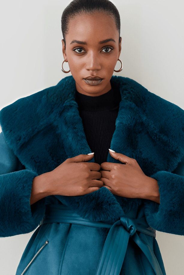 Blue Shearling Leather Jacket