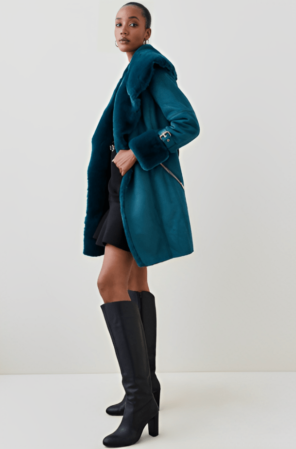 Blue Shearling Leather Jacket