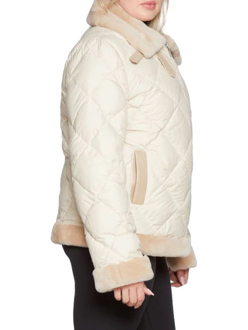 Beige shearling puffer jacket women
