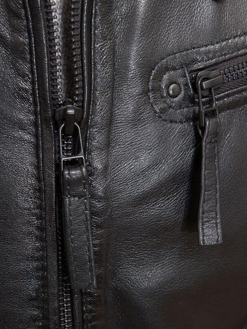 Men's Black Leather Jacket with Hood