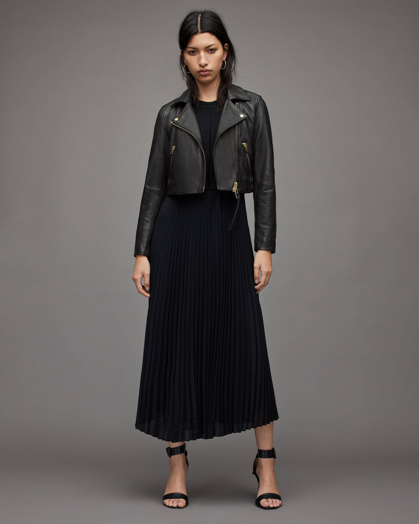 Black Leather Jacket with Gold Zippers