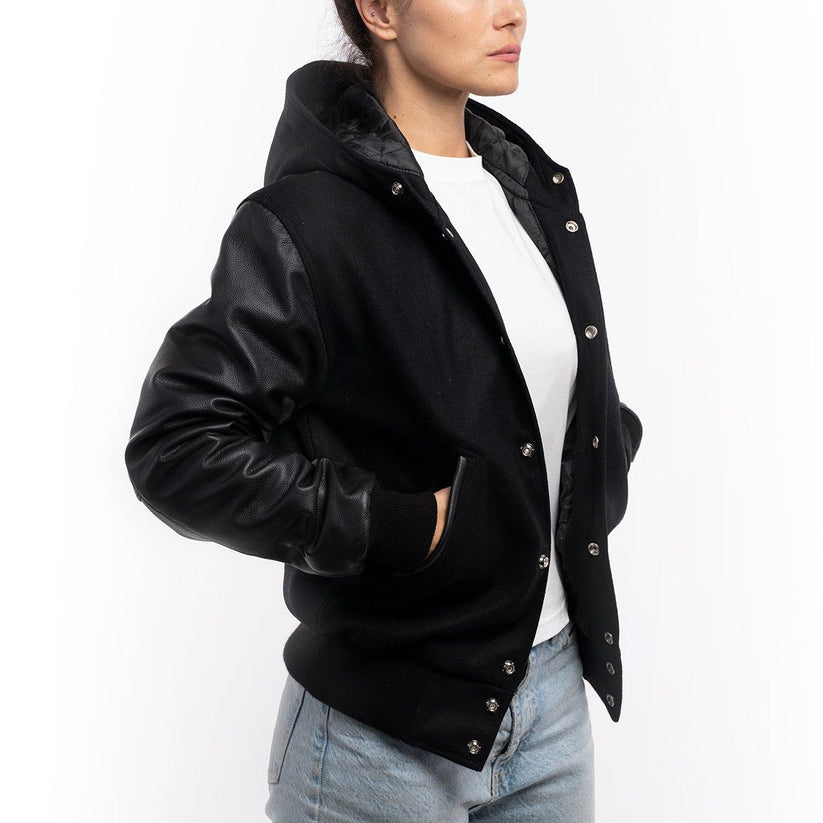 Women’s Letterman Bomber With Hood