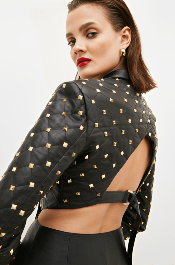 Midnight Quartz Studded Leather Blazer