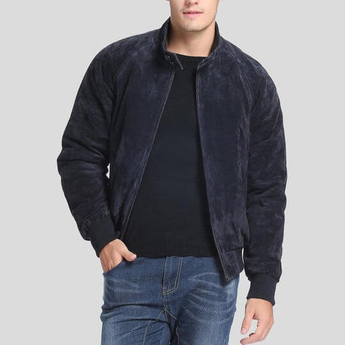 Men's Navy Suede Bomber Jacket