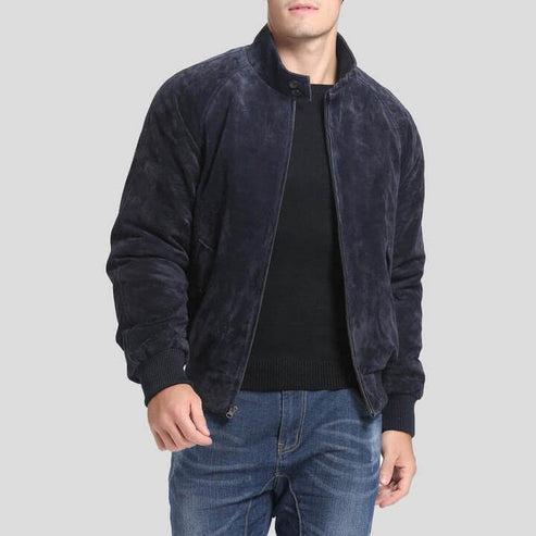 Men's Navy Suede Bomber Jacket