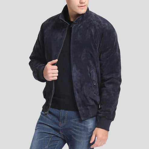 Men's Navy Suede Bomber Jacket
