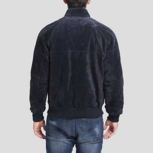Men's Navy Suede Bomber Jacket