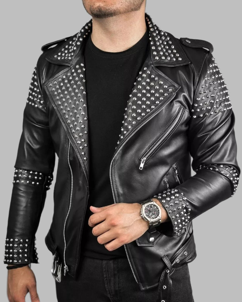Black Motorcycle Jacket with Studs