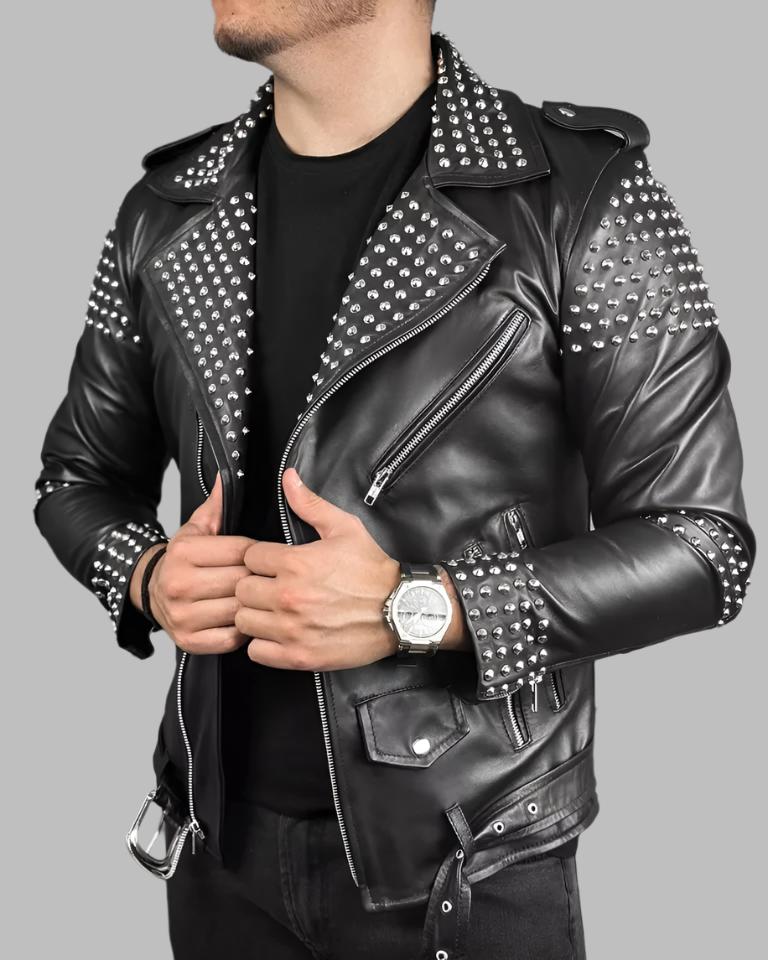Black Motorcycle Jacket with Studs