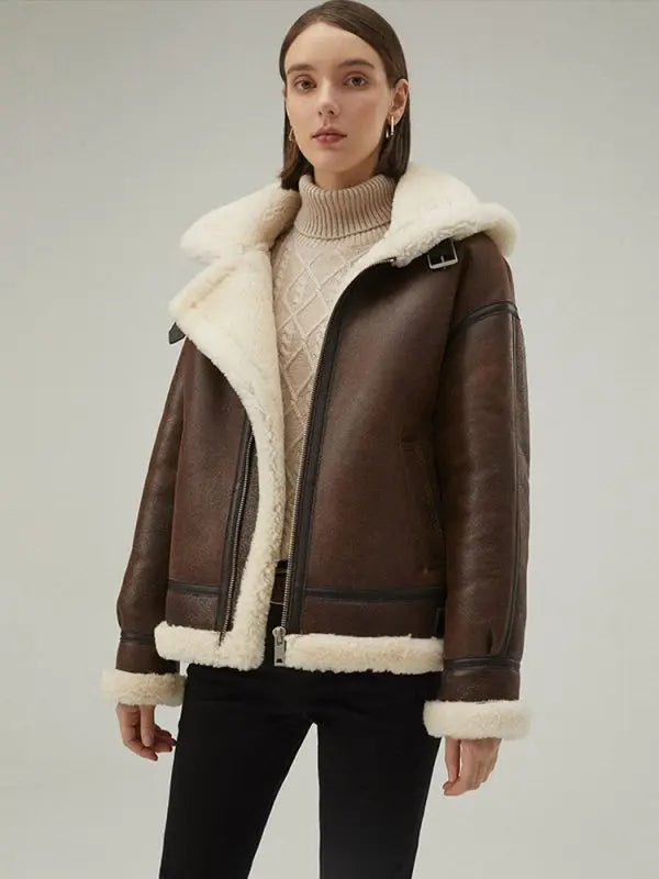 Removable Hood Shearling Jacket