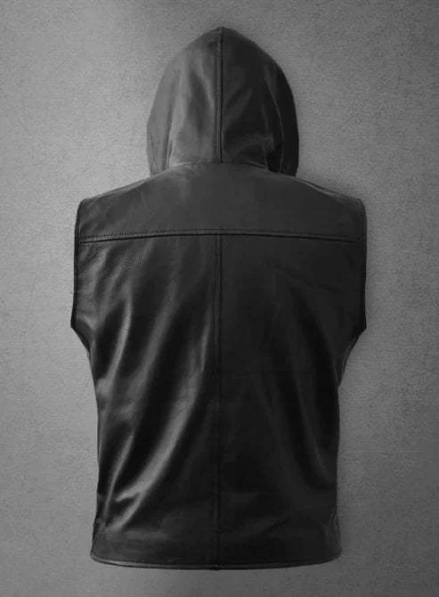 Men’s Leather Hooded Vest