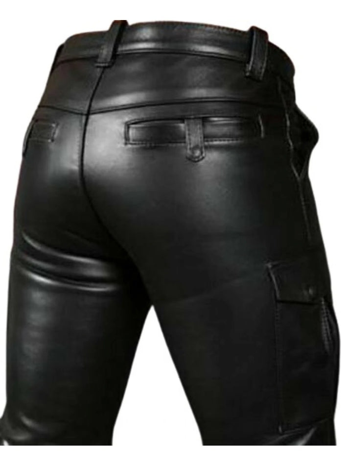 Black Double Zipper Leather Shorts for Men