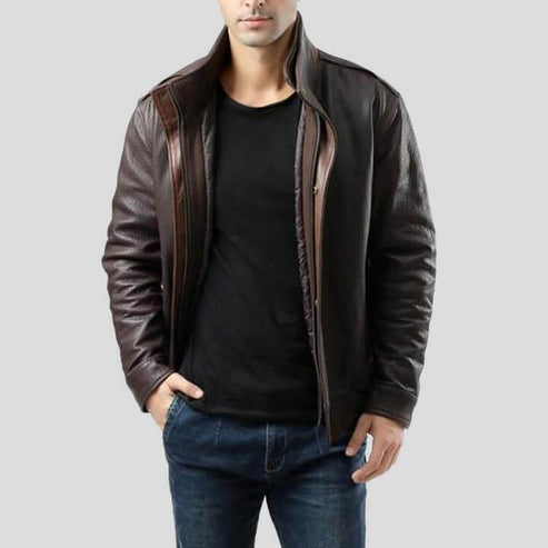 Men's Brown Leather Bomber Jacket