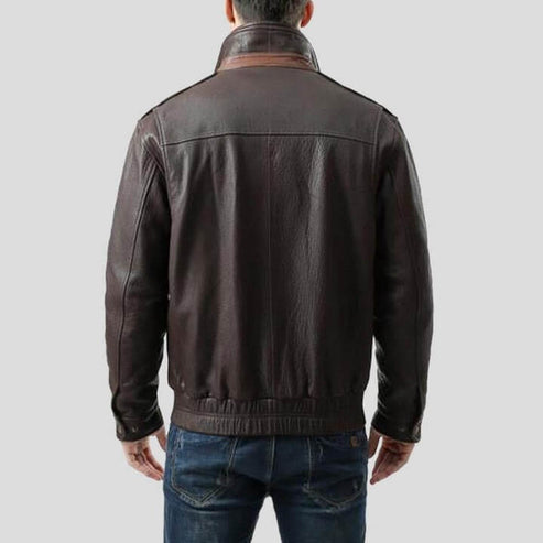 Men's Brown Leather Bomber Jacket
