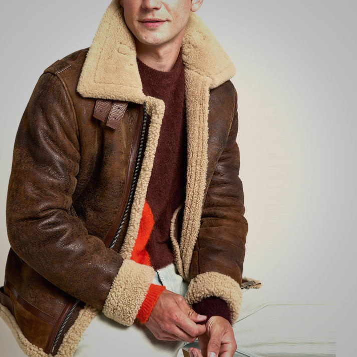 Distressed Leather Shearling Jacket
