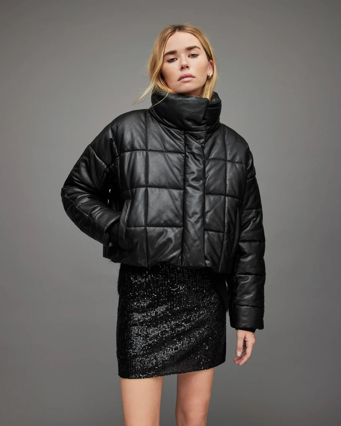 Black leather winter jacket women