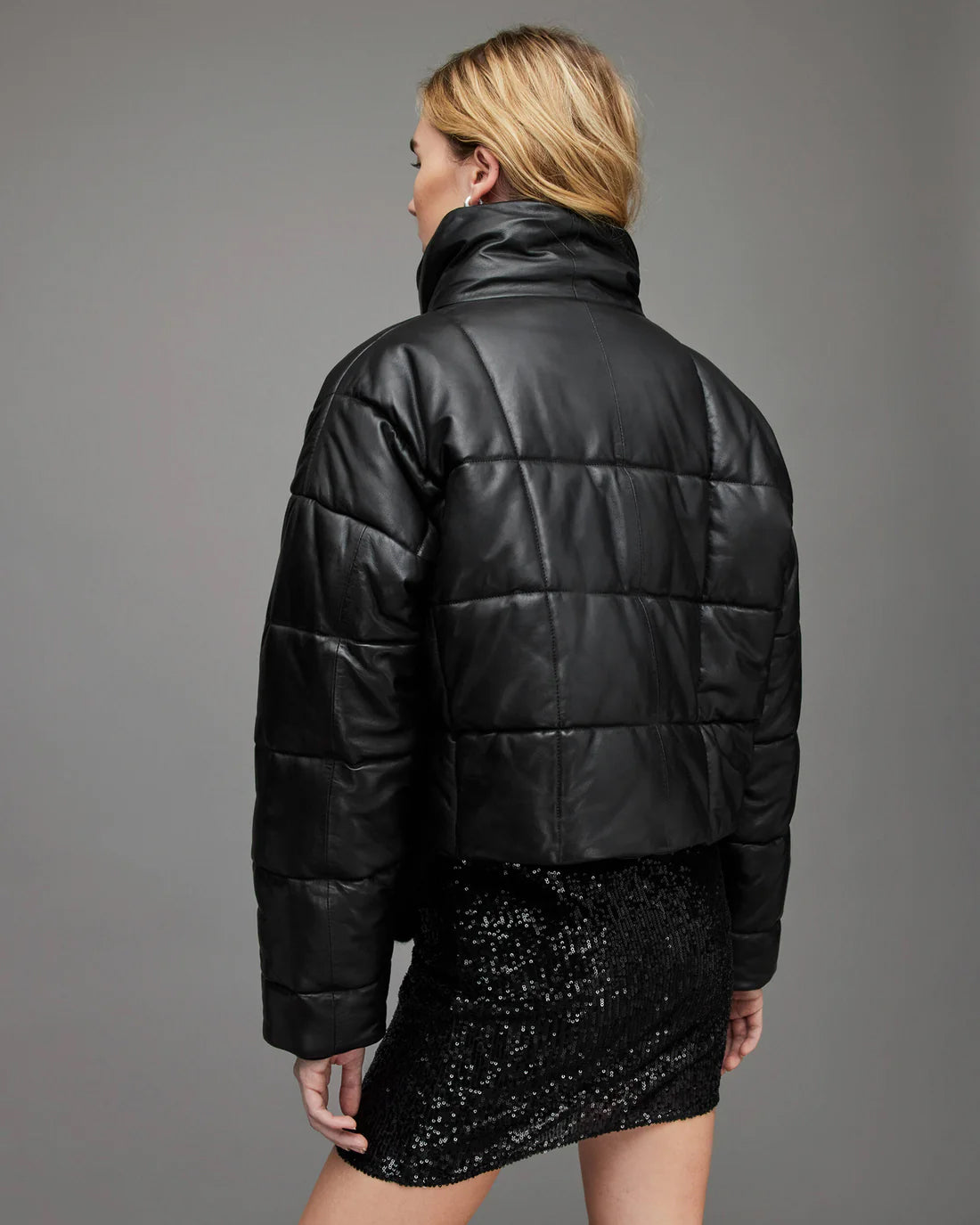 Black leather winter jacket women