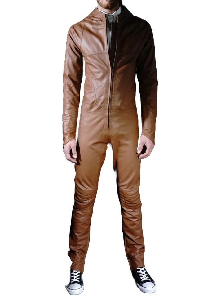 Brown Sheepskin Biker Jumpsuit for Men