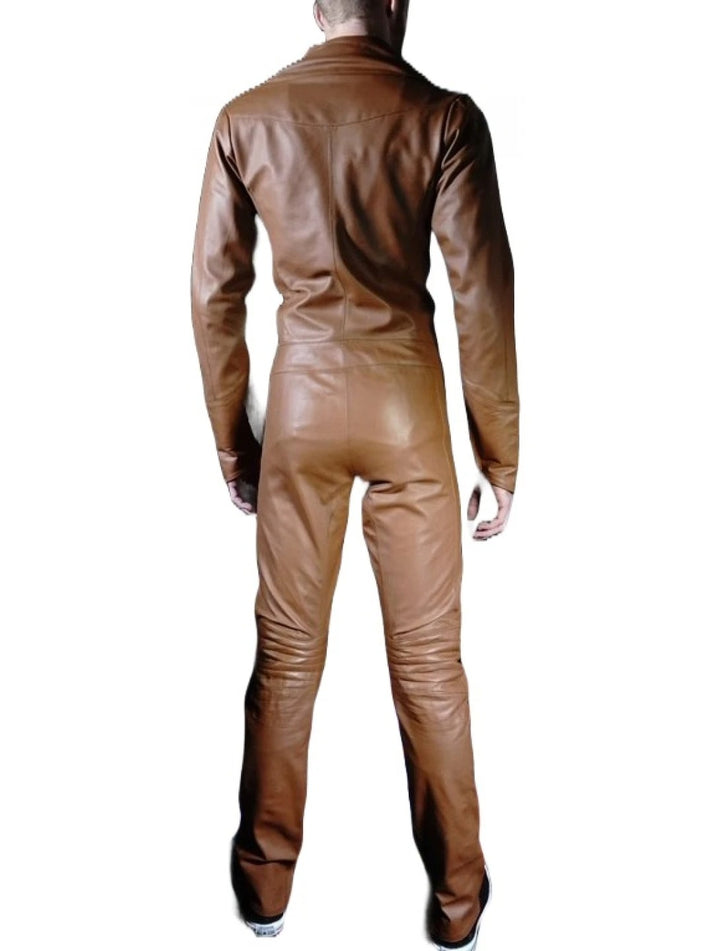 Brown Sheepskin Biker Jumpsuit for Men