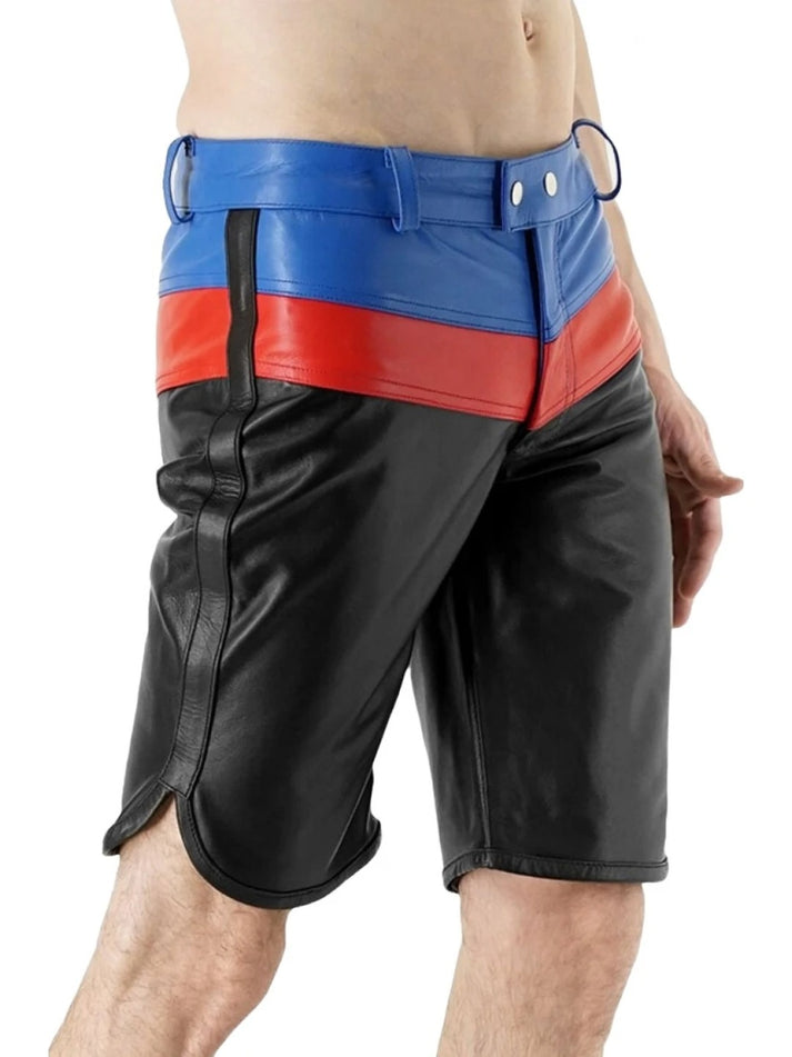 Colorblock Leather Shorts for Men