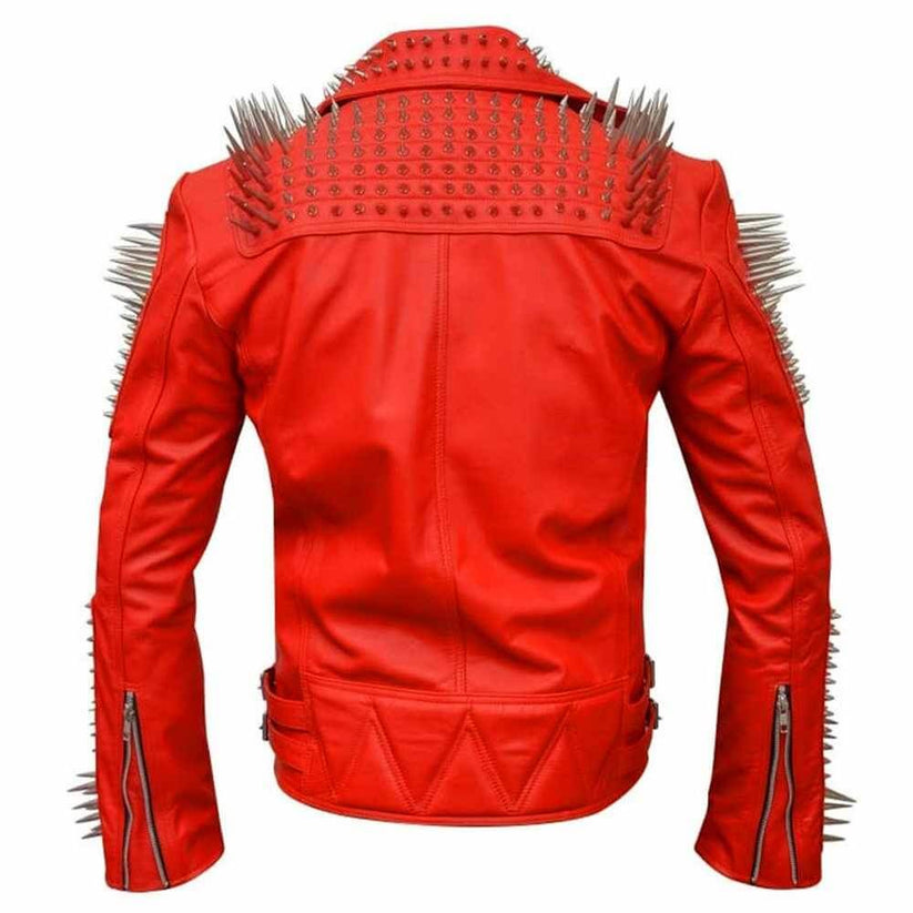 Punk Red Leather Jacket for Men