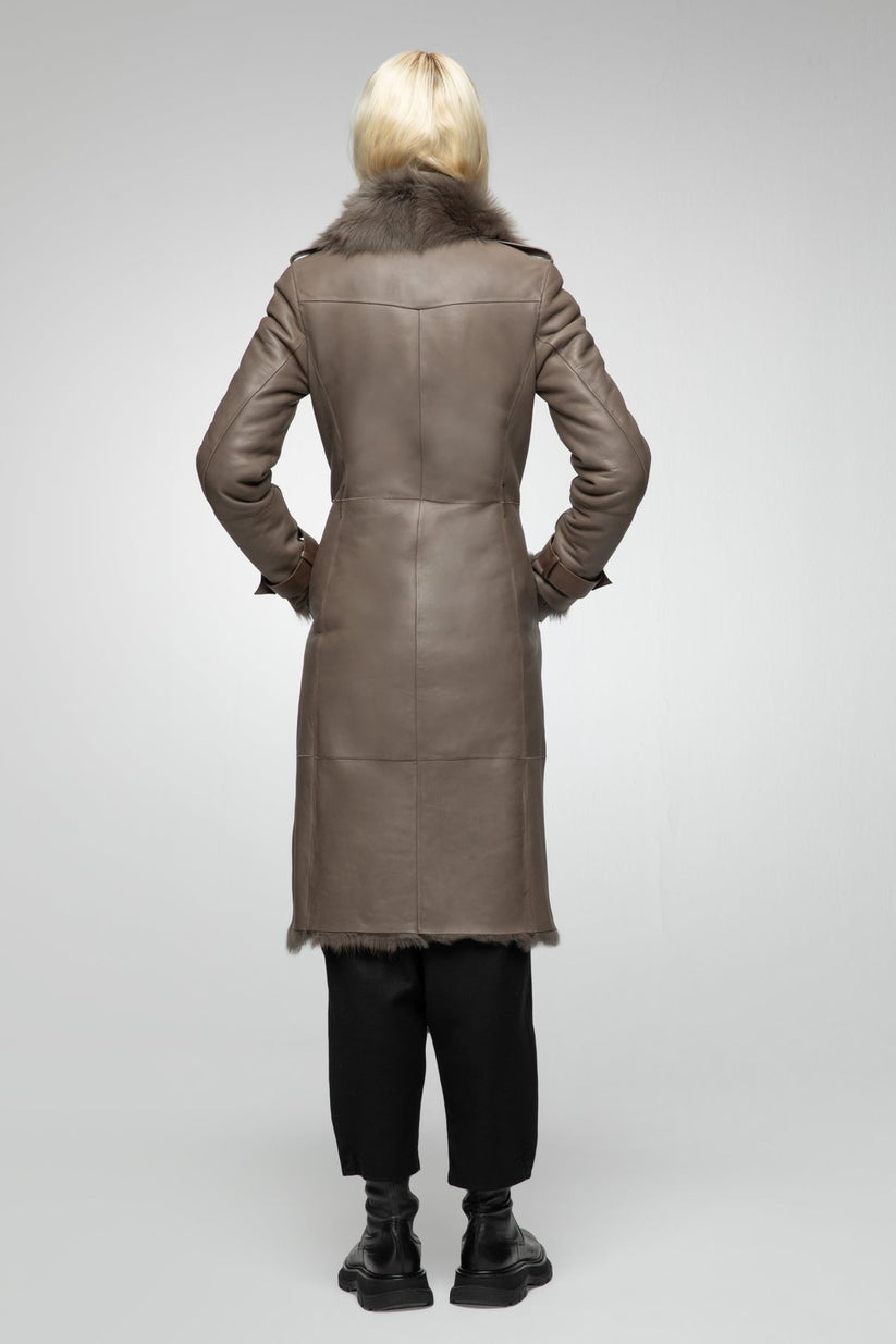 Long Leather Coat With Belt For Women