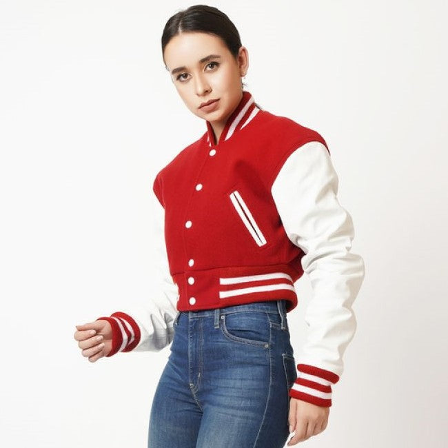 Women’s Leather Jacket Red And White