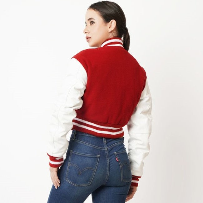 Women’s Leather Jacket Red And White