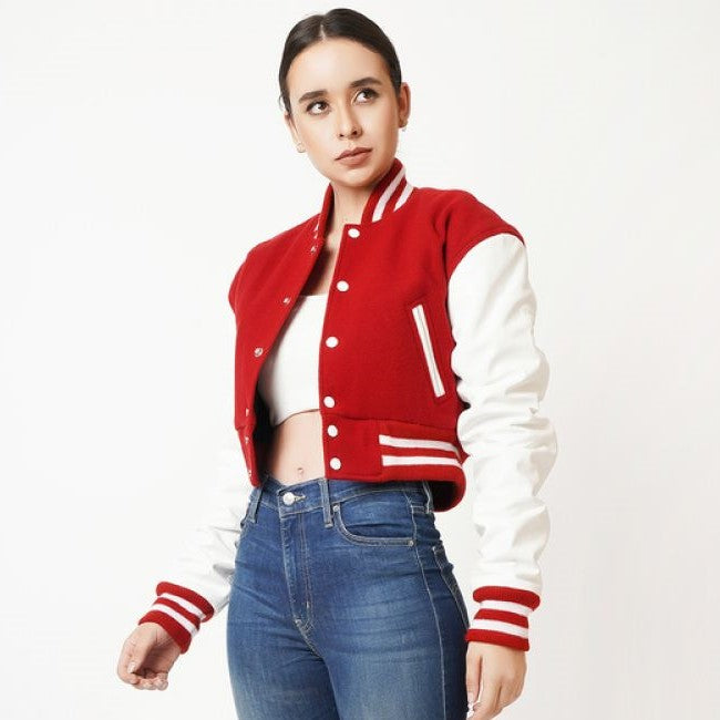 Women’s Leather Jacket Red And White