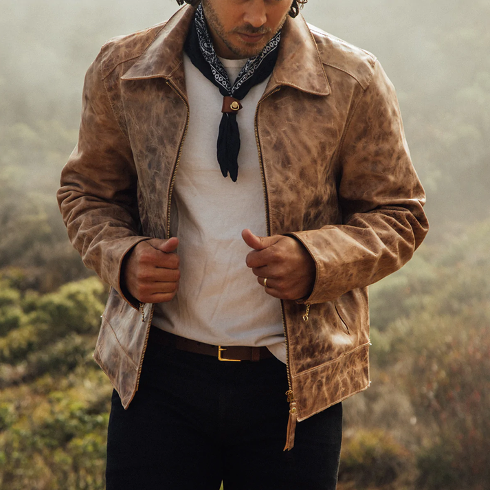Vintage Distressed Leather Jacket for Men