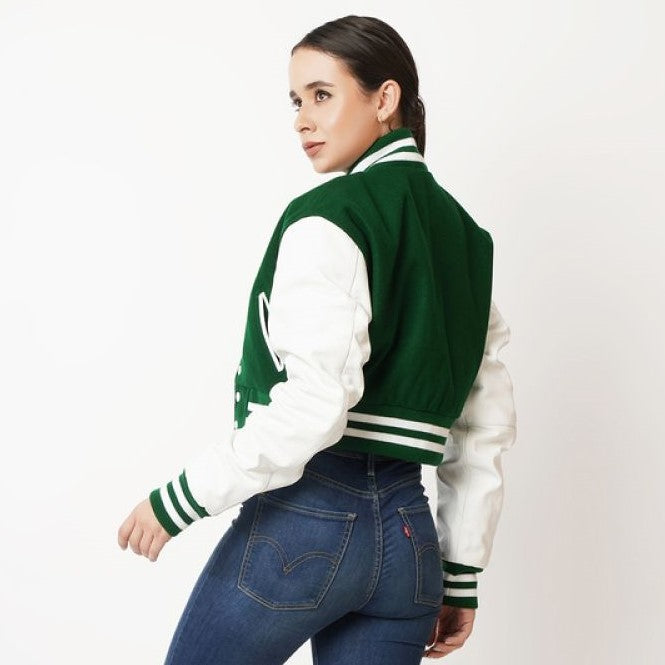 Green Varsity Leather Jacket Women