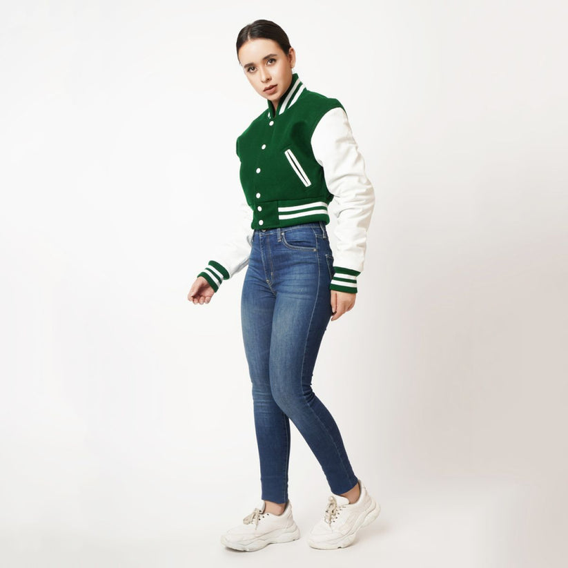 Green Varsity Leather Jacket Women