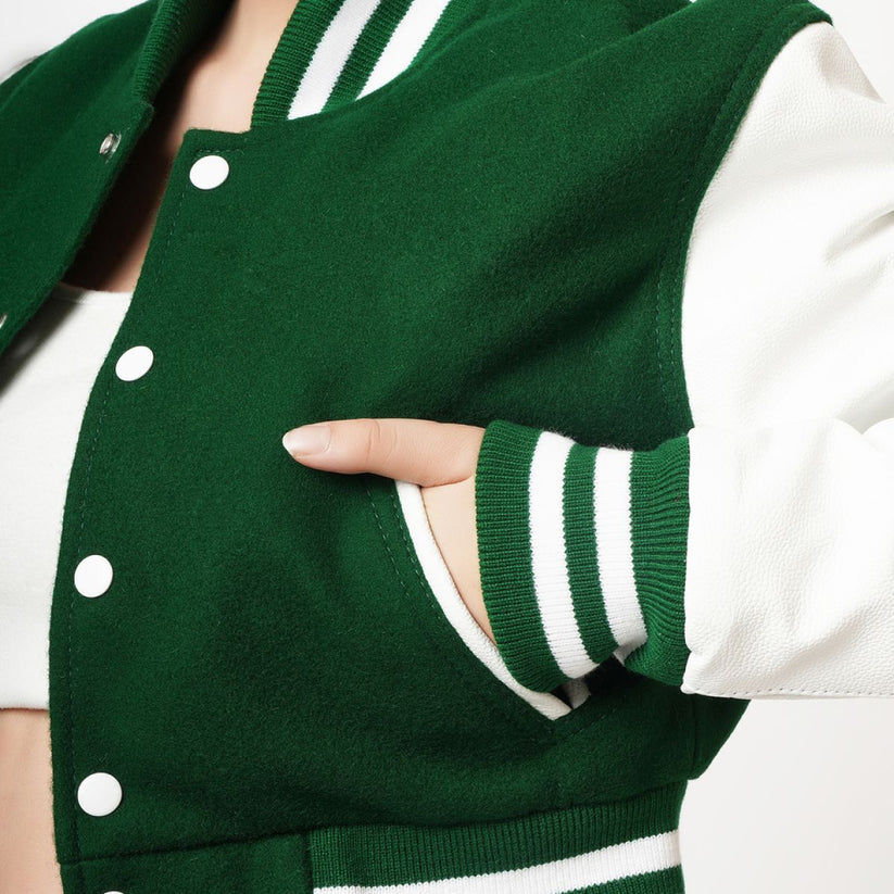 Green Varsity Leather Jacket Women