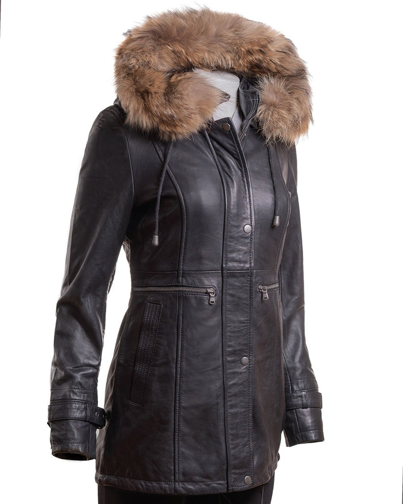 Removable Hood Leather Coat